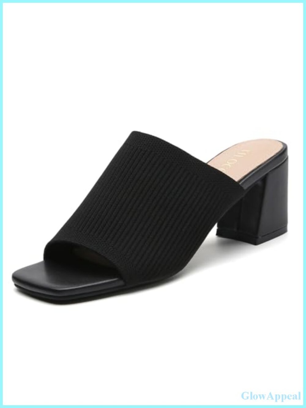 Women's Square Toe Block Heel Mules Sandals Slip On Knit